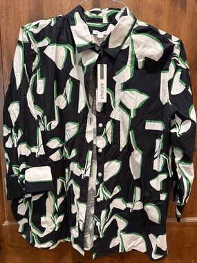 Chico's Black, White & Green Abstract Print Button-Front Shirt